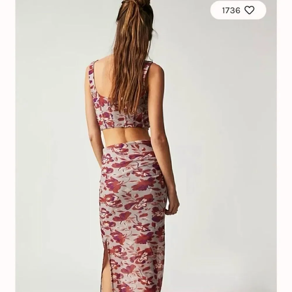 NWOT Free People Floral Mesh Skirt size large